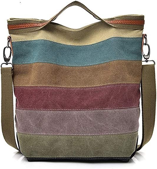 Womens Shoulder Bags Canvas Hobo Handbags Multi-Color Casual Messenger Bag
