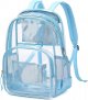 PVC school Backpack Waterproof durable See Through Bag Stadium Approved Clear Schoolbag Daypack Heavy Duty for travel Campus, Baby Blue